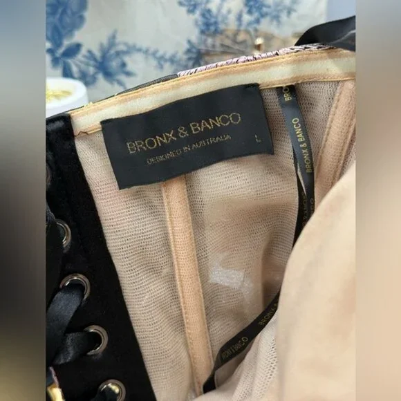 🆕 BRONX & BANCO 🧿 NWOT Jasmine Floral-Appliqued Gown, Black Multi - Sz L US 8 - Picture 14 of 16